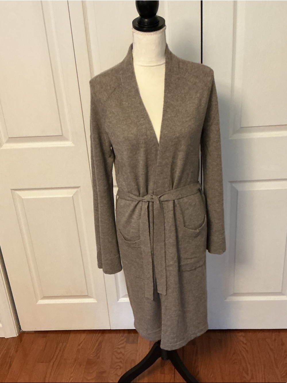 Muted Taupe Open-Front Knit Cardigan